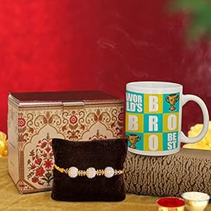 TIED RIBBONS Combo of Finest Rakhi with Ceramic Printed Coffee Mug for Brother, 325ml (TR-RB16-RakhiMug047)