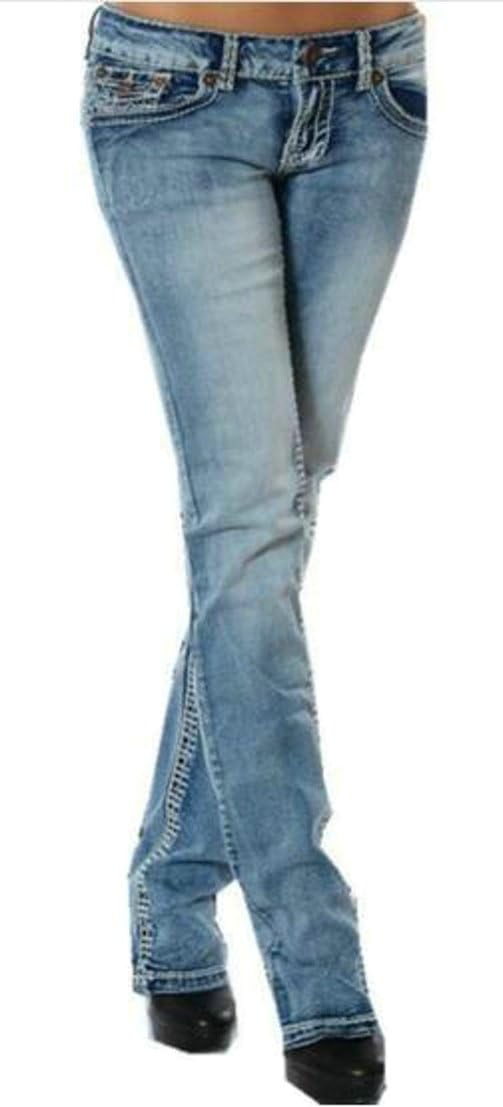 YULEgowinner Women's Low Rise Washed Straight Leg Stretchy Faded Denim Jean Pants