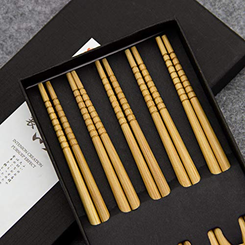 Chopsticks Bamboo,Chop Sticks, AOOSY 5 Pairs Japanese Style Bamboo Chop Sticks Natural Reusable Classic Style Chopstick for Home Eating Travel Camping