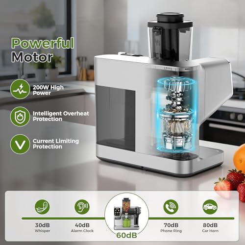 WETIE Exprimidor de prensa en frío, potentes máquinas exprimidoras con presión de jugo ajustable, 99% de alto rendimiento de jugo, exprimidor silencioso de masticaje lento con visualización táctil