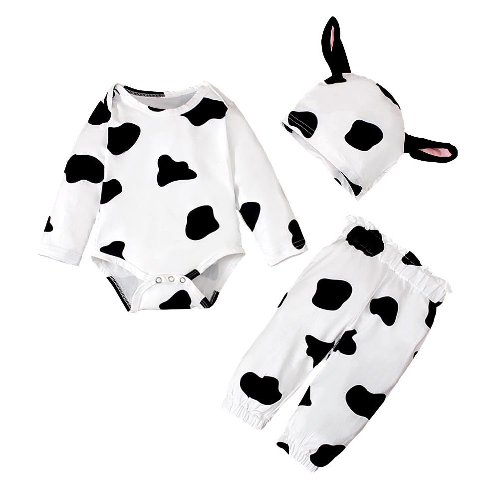 Lito Angels Baby Cow Print Bodysuit Costume Fancy Dress Up Clothes Set with Trousers and Hat for Infant Baby Girls & Boys Age 18-24 Months