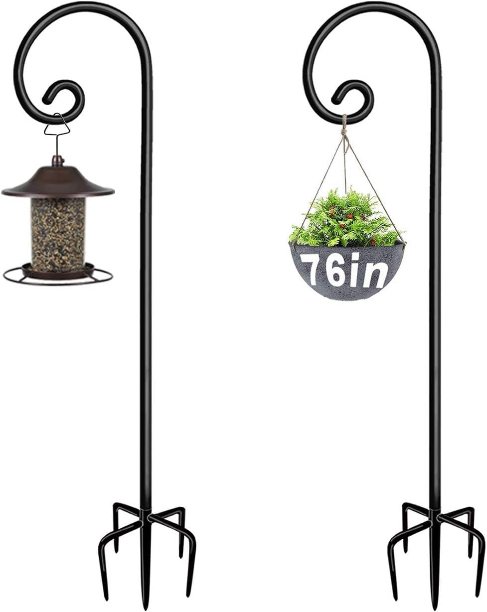 Outdoor Shepherd's Hooks - Artigarden Outdoor Shepherd Hooks 76 inch Tall for Bird Feeder (2 Packs), Adjustable Metal Garden Poles for Hanging Plants Solar Light Lantern, Bright Black