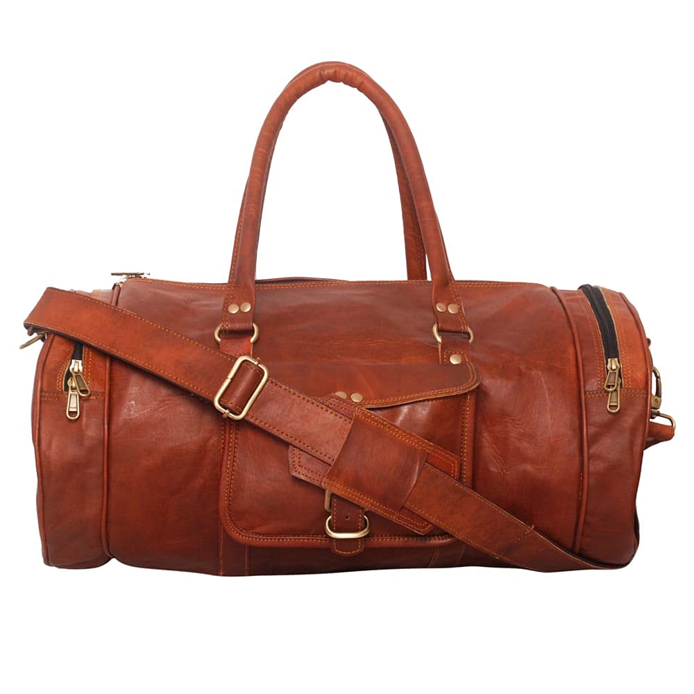 ALASKA EXPORTS Leather Duffle Bag for Men Genuine Vintage Leather Travel Holdall Weekender Bags | Mens Leather Travel Duffles Carry On Cabin Luggage Gym Sports Overnight Bags – Brown