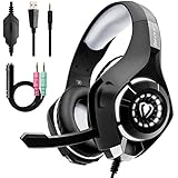 Beexcellent Gaming Headset for PS4 Xbox One PC with Noise Isolation Mic Crystal Stereo Surround Sound LED Lights (GM-1) (Grey)