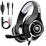 Beexcellent Gaming Headset for PS4 Xbox One PC with Noise Isolation Mic Crystal Stereo Surround Sound LED Lights (GM-1) (Grey)