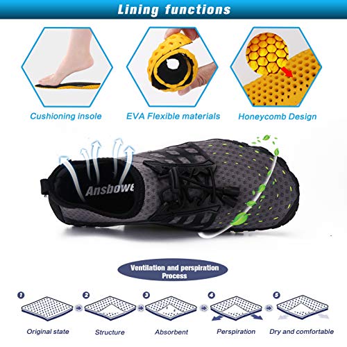 Ansbowey Mens Womens Water Shoes Quick-Dry Barefoot Aqua Shoes for Beach Swim Surfing Diving Walking Fitness Driving Yoga Outdoor Aerobics Sports Grey 4.5 M US Women/3.5 M US Men