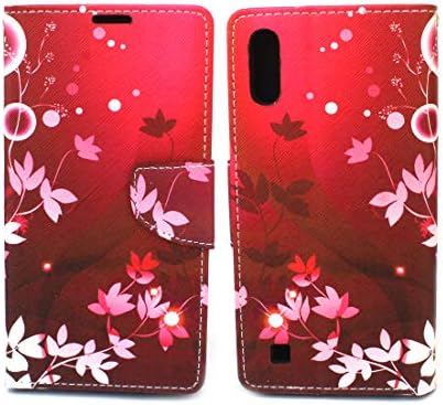 Arbuda Fancy Printed Designer Leather Flip Wallet Back Cover Case for Samsung Galaxy A10 - Red Flower
