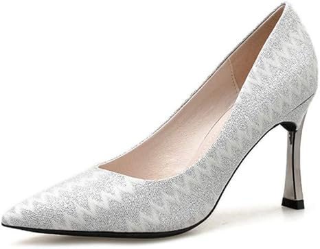 Amazon Co Jp 女性の高いヒールは 魚のスケールレディースポインテッドトゥドレスシューズパーティーパンプス ピンヒールの靴女性レディースコート浅いスリップパンプス 銀 36 ホーム キッチン