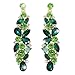 EVER FAITH Tear Drop Flower Cluster Dangle Earrings Emerald color May Birthstone Gold-Tone