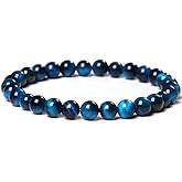 366DAYS 6/8/10/12mm Natural Blue Tiger Eye Bracelet Stress Relief Elastic Gemstone Natural Stone Beads Bracelet for Men Women Stretch Unisex
