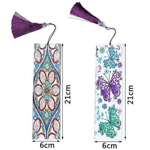 Umbresen Leather Bookmark DIY 5D Special Shaped Diamond Painting by Number Kits,Beaded Tassel Book Marks Art Craft Mosaic Making Gifts for Christmas, Thanksgiving, New Year, Birthday (Set A-2 pcs)