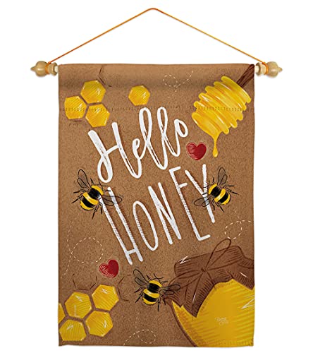 Breeze Decor Hello Honey Garden Flag Set Wood Dowel Friends Bugs & Frogs Butter…
