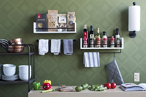 Rustic State Kitchen Wood Wall Shelf with Metal Rail Spice Rack White 20 Inch