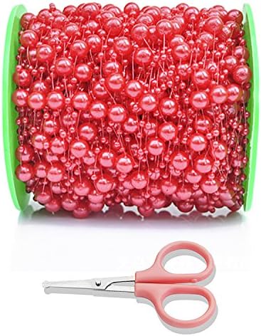 Pearl Garland Roll of Beads Pearl String of Pearls Bead Chain Beaded Wire Pearl Strands for Decorating Wedding Party Supplies, 200 Feet Red by Domestar
