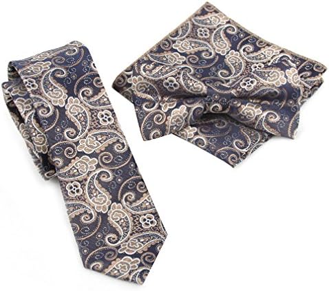 Shindek Silk Like Floral Skinny Tie Set Necktie With Pocket Square And Bowtie (vintage gold paisley)