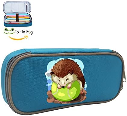 Fine stationery Lovely Cartoon Hedgehog In The Ball Boy's&amp;Girl's Canvas Pencil Pouch Multifunction For High School (blue)