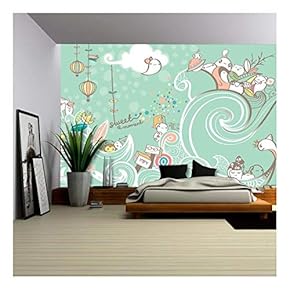 Vector - Drawing of Waves Line and Cute Doodles - Removable Wall Mural | Self-Adhesive Large Wallpaper - 66x96 inches
