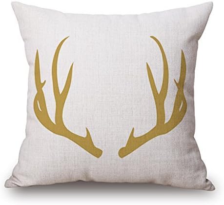 LEEPO 18 x 18 Inch Throw Pillow Cotton Blend Linen Letter Animal Fruit Pattern Square Decorative Cushion Cover and Insert Yellow Series Buckhorn