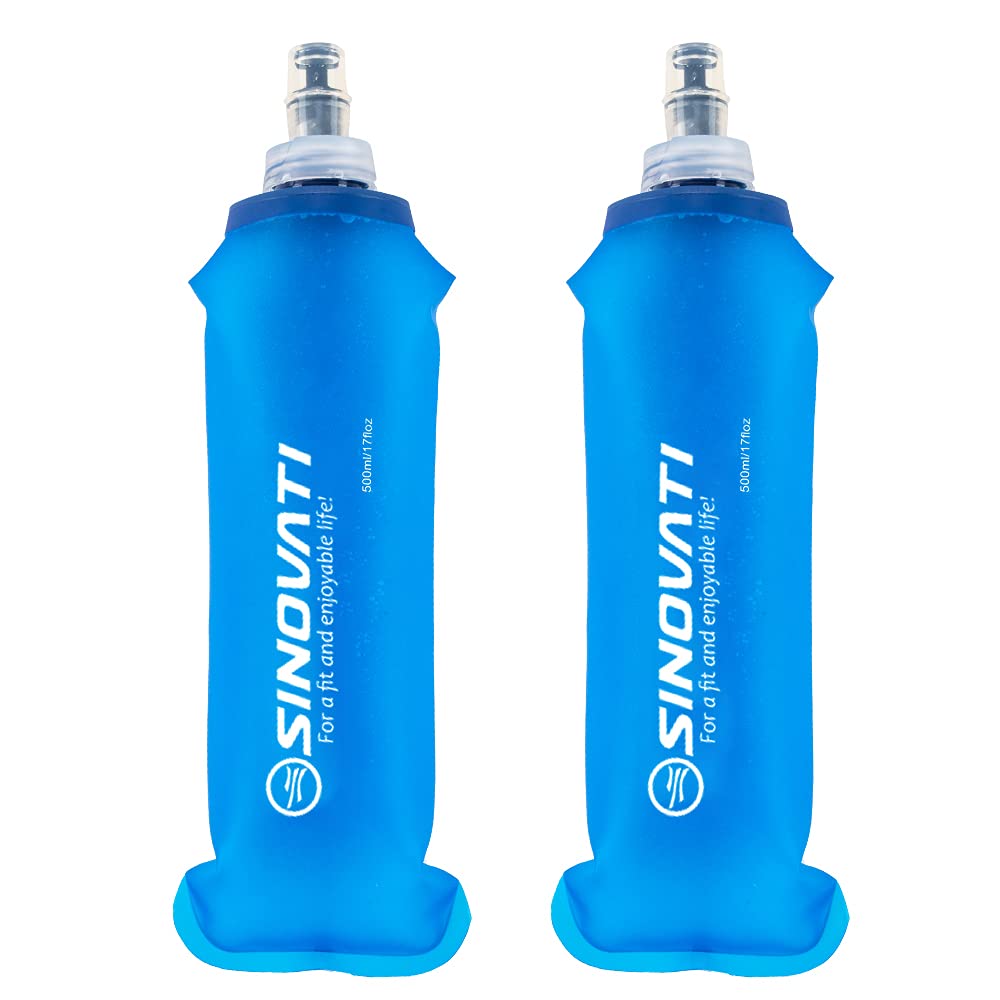 SINOVATI TPU Foldable Water Bottles, Soft Flask, Water Bottle, BPA-Free Sports Bottle for Hydration Backpack, Bicycle, Hiking, Jogging, Trekking, Camping and Climbing (Blue, 500ml x 2)