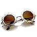 zeroUV Womens Fashion Metal Cut-Out Lace Circle Round Sunglasses (Gold Amber)