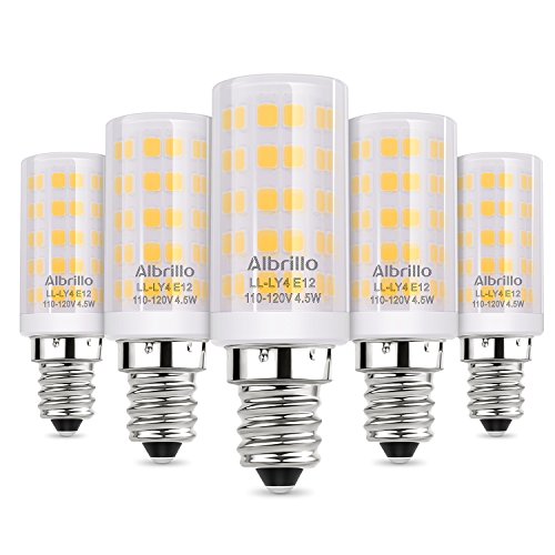 Albrillo E12 Light Bulb Candelabra Light Bulbs 5W, 60 Watt Equivalent Ceiling Fan Bulbs, 3000K Warm White, Non Dimmable LED Light Bulbs, 5 Pack