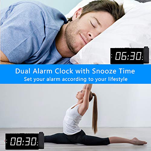 OnLyee Projection Ceiling Wall Clock, Alarm Clock, 7" LED Digital Desk/Shelf Clock with Dimmer, USB Charging, AC Powered and Battery Backup for Bedroom, Kitchen, Kids