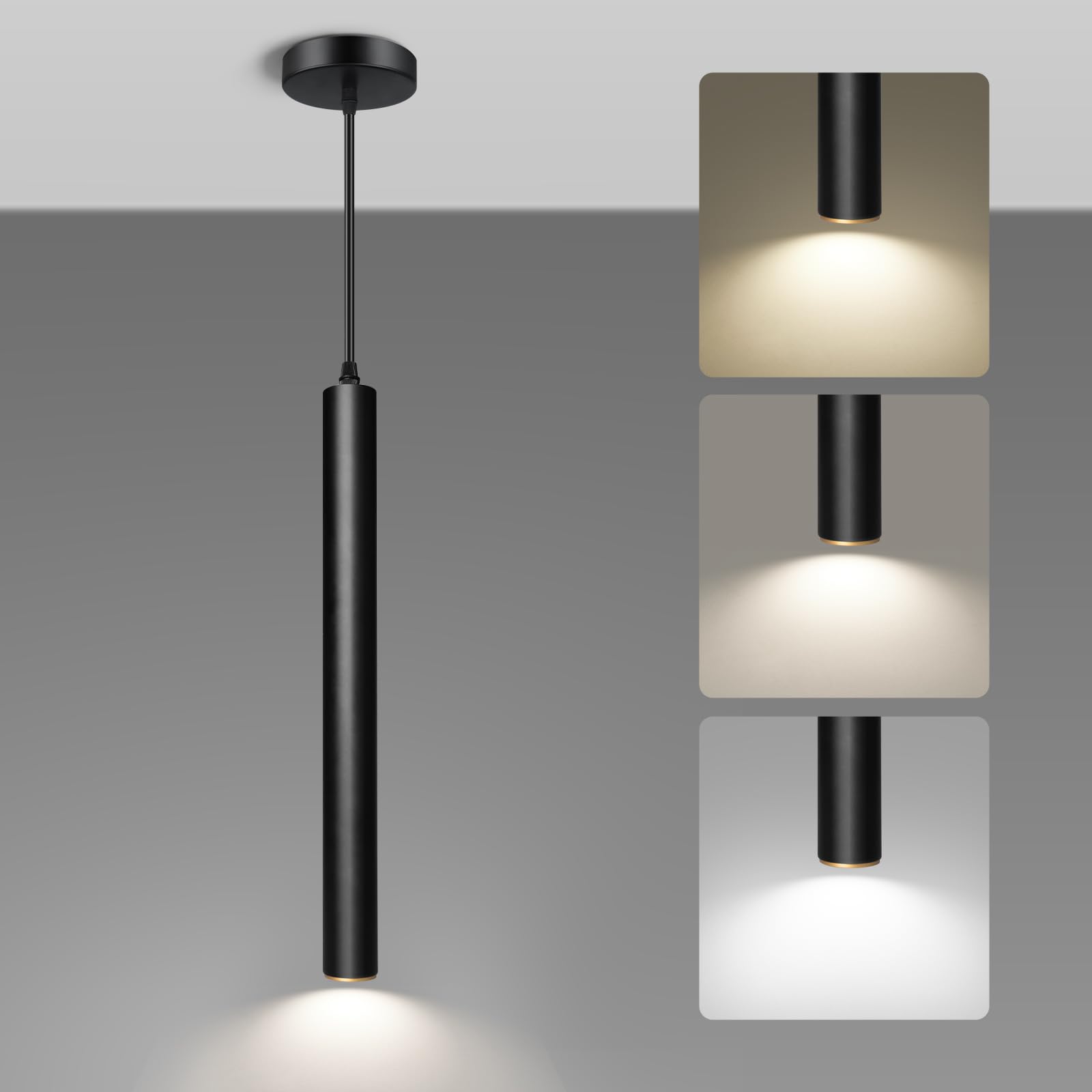 Photo 1 of OKELI Modern Pendant Lights, 3 Color Temperature Adjustment LED Dimmable Pendant Light Fixtures, 2700K/4000K/6000K Pendant Lighting for Kitchen Island,Bar,Bedroom, 15.7inch, ETL, 1 Pack
