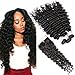 3 Bundles Brazilian Deep Wave Human Hair With Closure Unprocessed Virgin Hair Extesion Deep Curly Remy Hair With Lace Closure Middle Part Natural Color (20 22 24+18 Lace Closure)