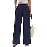 FireSwan Women's Wide Leg Pants Elastic High Waist Casual Palazzo Pants Trousers with Pockets