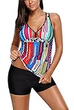 Dokotoo Womens Sexy Plus Size Print Tankini Set Swimwear With Shorts Two Piece Swimsuit Juniors Black XX-Large
