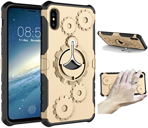 iPhone X Case Heavy Duty Case, Built-in Kickstand Phone Ring Holder, Dual Layer [Military Grade Drop Tested] Full body Protection Shock Absorb Bumper Corner for iPhone X 2017 Release(Gold)