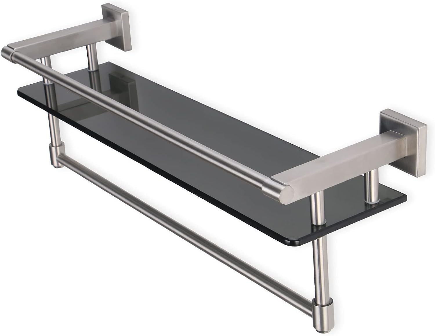 Bathroom Glass Shelf with Towel bar 20.8"x 5.9" Tempered Glass Shelf SUS 304 Stainless Steel Wall Mount (Brushed Nickel): Kitchen & Dining