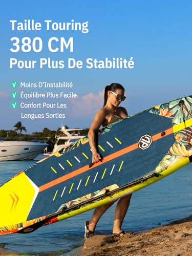 Niphean 380 cm Inflatable Paddle, 280 kg Capacity, Stand Up Paddle Touring with Complete Sup Accessories and Kick Pad, Adult and Youth Inflatable Paddle for Speed Surfing (Beginner Friendly)