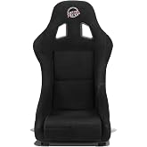 NRG Innovations Black Fixed Back Bucket Racing Seat, Faux Suede, Medium | Premium vegan suede seat for racing &amp; track use, featuring Phone Pockets and 5-point harness compatibility