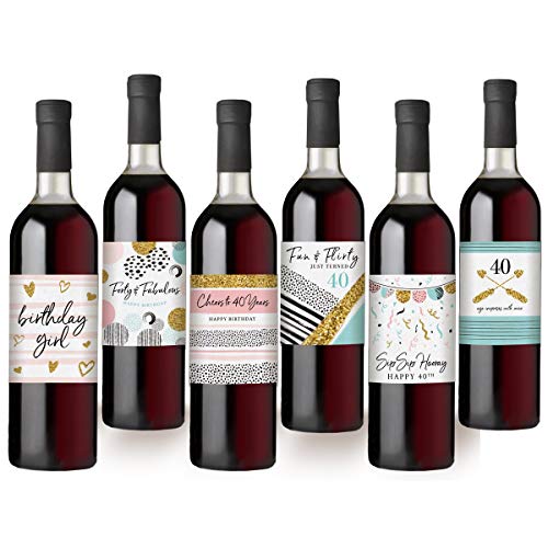 40th-Birthday-Wine-Bottle-Labels-Set-of-6-Waterproof-Labels-Birthday-Gifts-For-Her-40th-Birthday-Party-Decorations-Ideas-and-Supplies