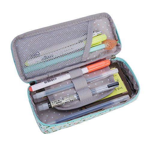 Cute Pencil Case For Girls Women,UBaymax Multifunction Waterproof High Capacity Floral Stationery Organizer Pen Pouch Makeup Bag Light Blue