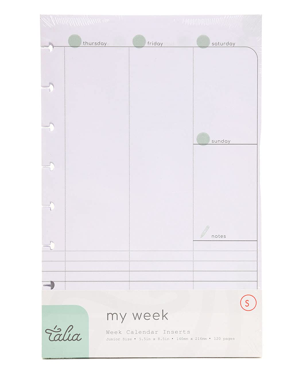 Talia Discbound Notebook Refills (Weekly Undated Layout, Junior (5.5in x 8.5in))