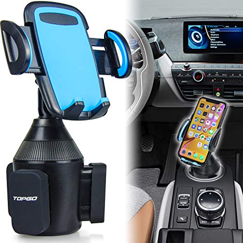 [Upgraded] TOPGO Universal Adjustable Cup Holder Cradle Car Mount for Cell Phone iPhone Xs/XS Max/X/8/7 Plus/Galaxy (Blue)