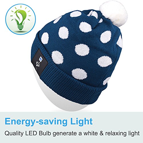 Qshell Stylish LED Bulb Light Up Beanie Hat Knit Cap Pom Pom Twinkle Lights 4 feet 18 LEDs for Men Women Indoor and Outdoor, Festival, Holiday, Celebration, Parties, Bar, Christmas Gifts - Blue - Thumbnail 5