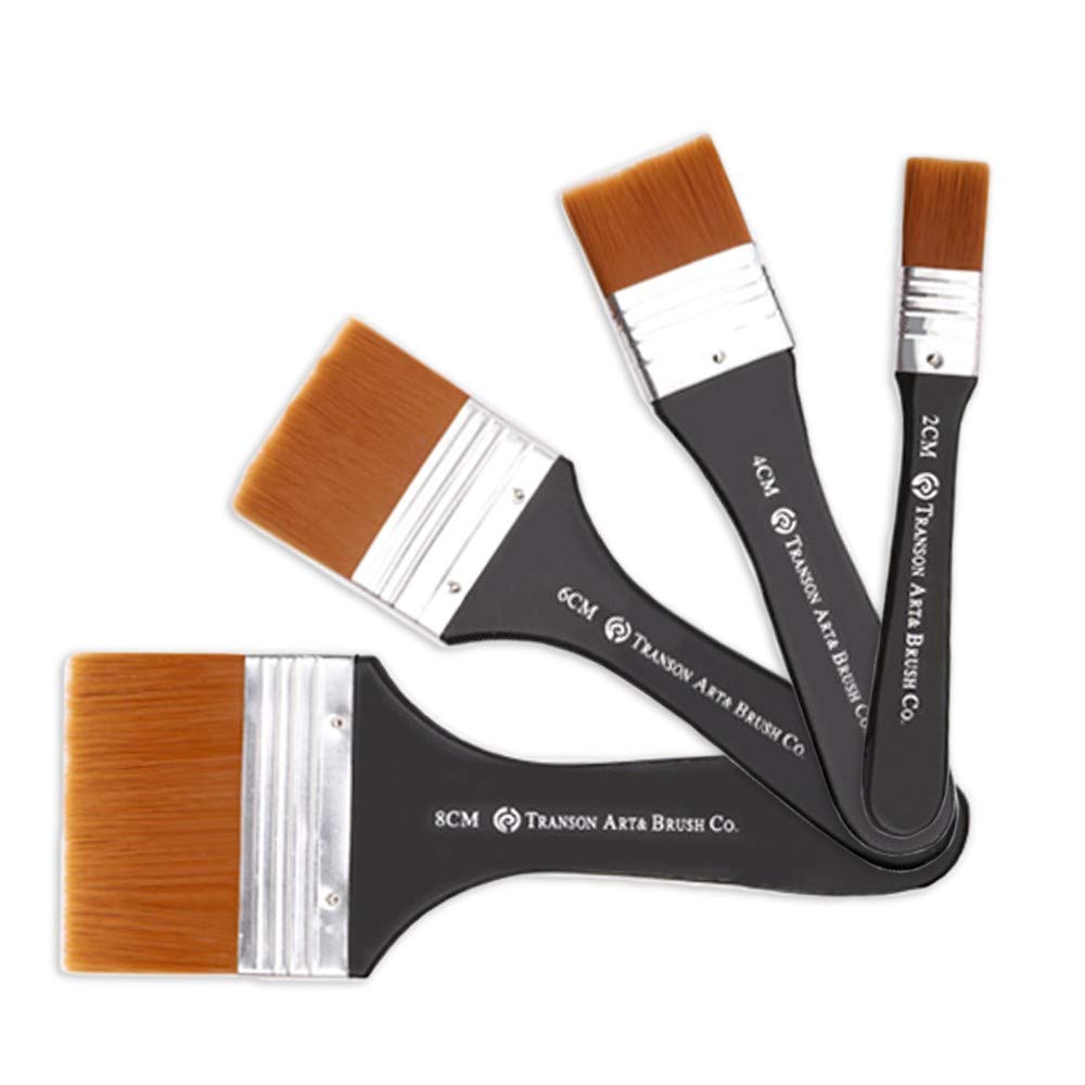 Lifreer 4PCS Flat Nylon Paint Brushes - Acrylic, Watercolour - Black - Art Supply - Paint Brush