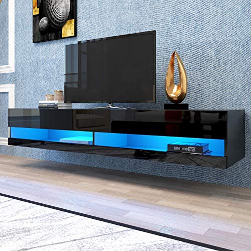 V-HOME TV Stand for 75/80inch TV, Universal TV Stand, Modern TV Cabinet with 12 Color LED,Wall Mounted Floating Stand… - Image 3