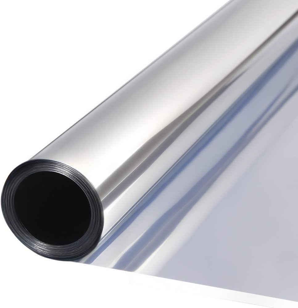 TTMOW Mirror Privacy Window Film Silver Reflective One Way Mirror Effect Day Time Privacy Sticker Self Adhesive Heat Control Film Anti UV Block Heat Sun Glare No Glue for Office or Home (90 x 200cm)