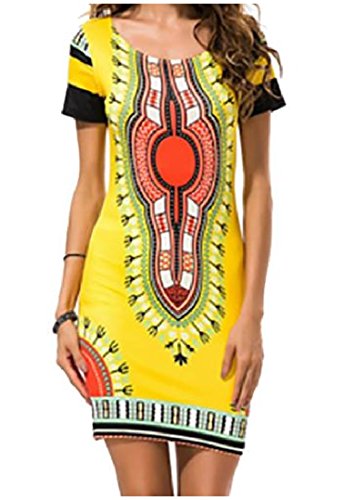 Aprilley Women Retro Floral Sexy Dashiki Bodycon Pencil Dress