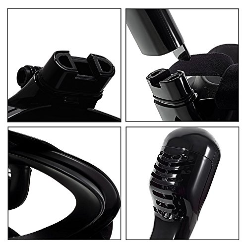 JINGOU Snorkel Mask,180 Degree Viewing Diving Mask Full Face Free Breathing Design Anti-Fog and Anti-Leak Technology with GoPro Camera Mount + Diving Snorkeling Gloves (Black, L/XL)
