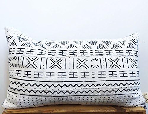 White Mudcloth Pillow Cover