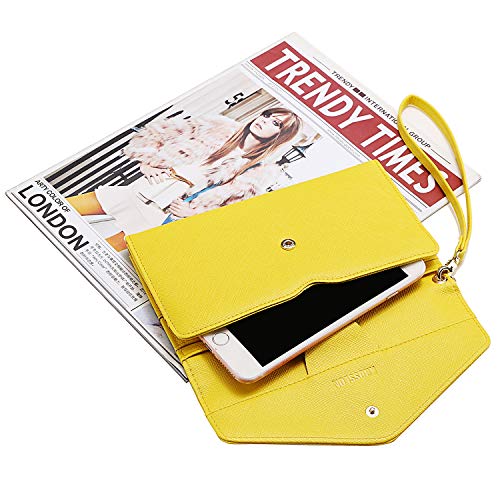 Krosslon Rfid Passport Holder Wristlet Travel Wallet Trifold Documents Organizer Slim Purse, Fit US UK CA Passport Cover Traveling Accessories for Women, Vibrant Yellow(208#)