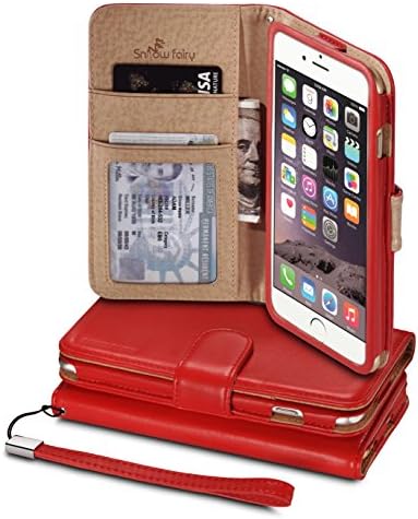 iPhone 6s Plus (5.5) Cases, iPhone 6 Plus (5.5) [Snow Fairy] Flip Cover Case [Premium Synthetic Soft Leather Wristlet Series][Card Holder][Wallet] - [Leather Fit] Wrist Strap Cases Red