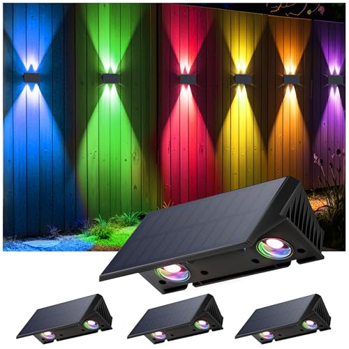 Iirara Wandleuchte Solar Außen Solar Wandleuchte Aussen Solarlampen Nach Oben Und Unten Beleuchtet 4 Leds Ip67 Wasserdichte Solarleuchte Für Garten Balkon Terrasse Treppen Rgb 4Er