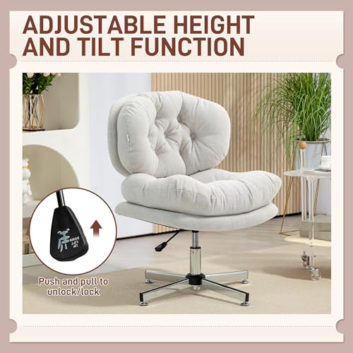HOMCOM Wide Seat Office Chair, Comfortable Cross Leg Computer Desk Chair, Height Adjustable Swivel Seat for Office, Cream White