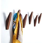 LONANGG Pack 6 Wood Wall Hooks, Black Walnut Coat Minimalist Design Heavy Duty Robe Hook Wall Mounted Rustic Wooden Hooks Clothes Hanger Hat Rack for Hanging Bathroom Towels.